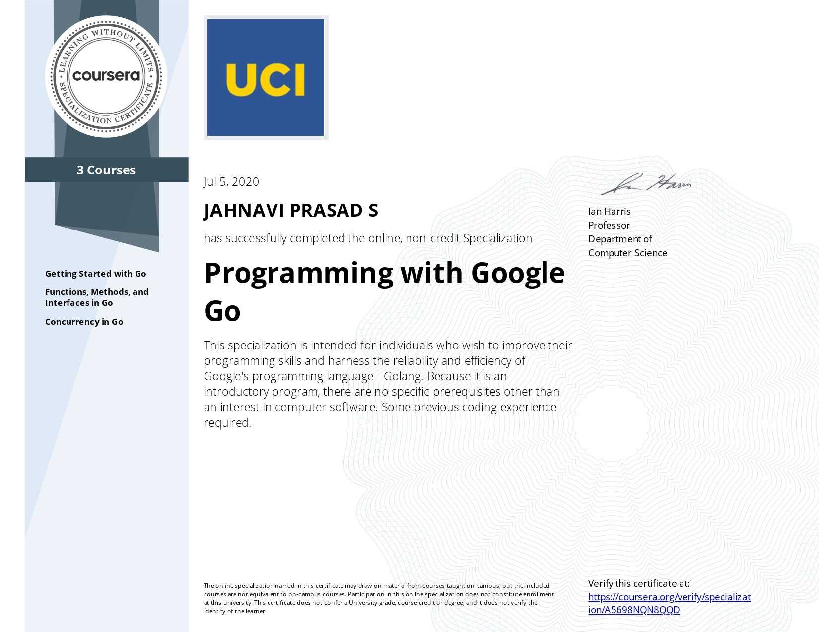 Programming with Google Go by University of California, Irvine