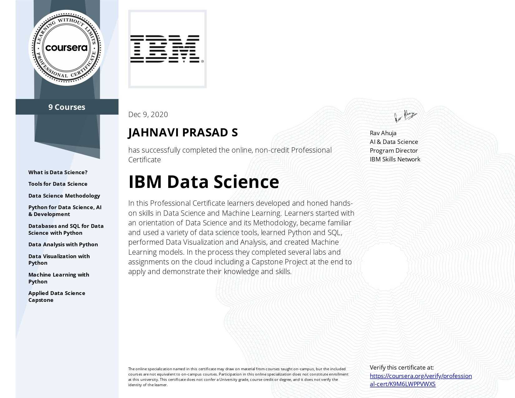 IBM Data Science Professional Certificate